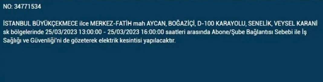 İstanbullular dikkat! Bugün elektrikler kesilecek 19